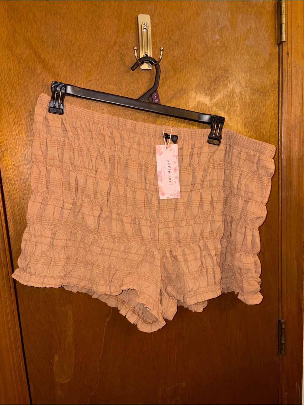 SHEIN TanSmocked High Waist Ruffle Hem Shorts